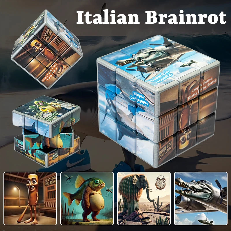 Close-up of sneaker-wearing shark from Italian Brainrot Cartoon Cube – TikTok-inspired meme toy