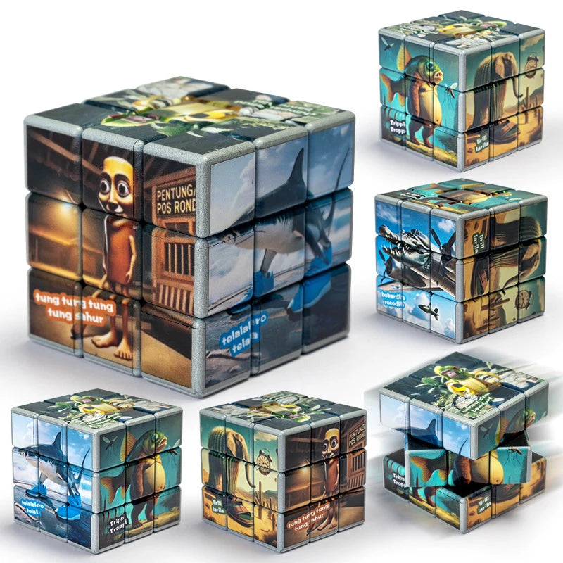 Hand holding Italian Brainrot Cartoon Cube – classic puzzle toy for kids and meme lovers