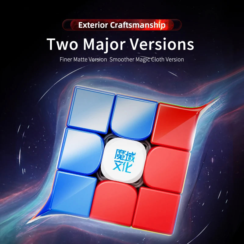 Close-up of MoYu WRM V10 cube with red and blue faces demonstrating matte and cloth exterior finishes
